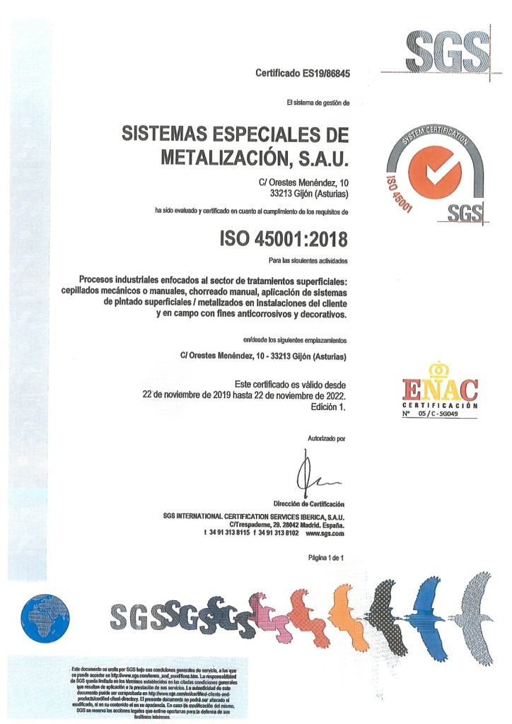 SEM SE CERTIFICA BAJO LA NORMA ISO45001:2018